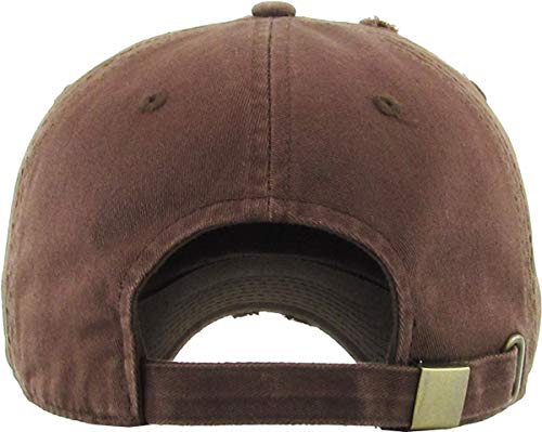 Kbethos Vintage Washed Distressed Cotton Dad Hat Baseball Cap Adjustable Polo Trucker Unisex Style Headwear (Vintage) Brown Adjustable #TOP2