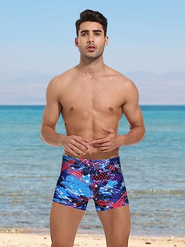 K898 Men's Square Leg Swimming Jammer Shorts UPF50+,Men Swimsuit Swim Jammers Fabric Shape Retention (Colorful Blue A,2XL)