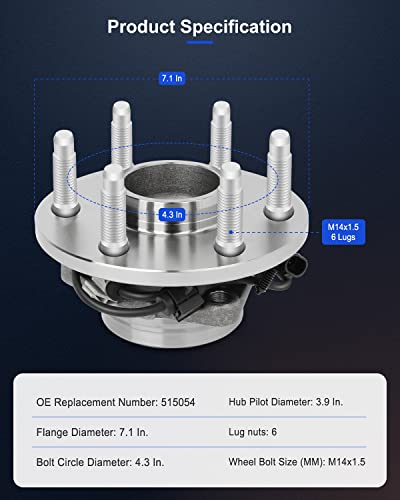 Eccpp 515054 Front Wheel Hub Bearing Assembly For Cadillac Escalade Chevy Tahoe Avalanche Silverado Suburban Express 1500 2500 Gmc Yukon Sierra Savana 1500 (2Wd Only) W/Abs 6 Lugs Left Or Right #TOP3