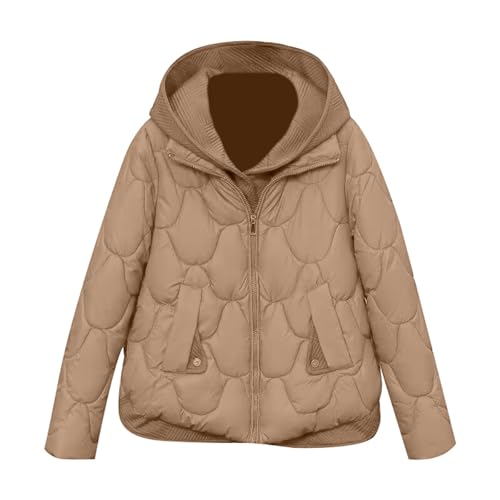 Generisch Chaqueta de invierno para mujer, chaqueta acolchada con cremallera, chaqueta de entretiempo, elegante, chaqueta con capucha, abrigo acolchado cálido, abrigo informal con capucha, abrigo de