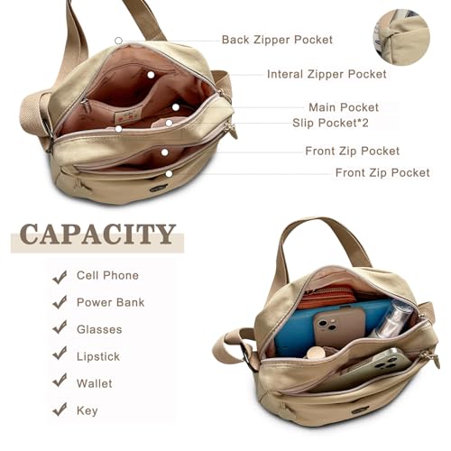 Image of Eslcorri Lightweight Nylon Crossbody Bag for Women, 3 Pocket Casual Shoulder Purse with Adjustable Strap for Travel Daily Use | Well-organized