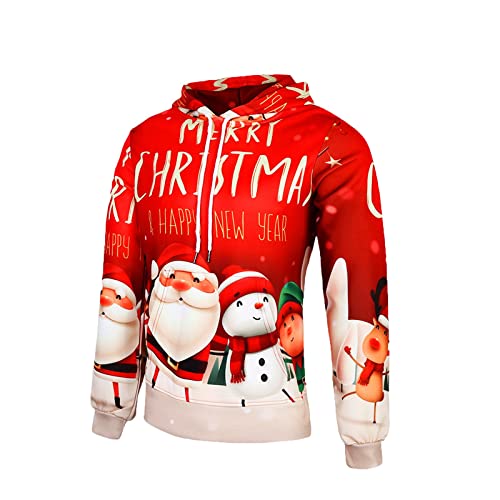 Weihnachtspullover Herren Hoodie Pullover Reindeer Schneemann 3D Druck...