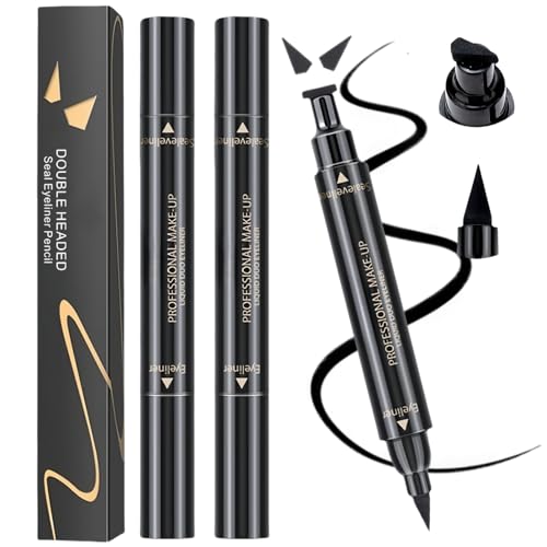 2pcs Liquid Eyeliner Stamp & Pen - Long-lasting Winged Eye Liners Pen - Smudge-Proof Black Liquid Eye Liner