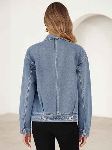 Image of Glamaker Womens Jean Jacket 2026 Casual Basic Trendy Button Down Long Sleeve denim Jacket Coat With Pockets