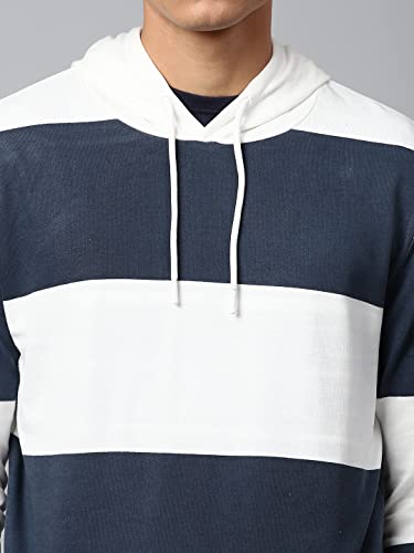Image of Dennis Lingo Men's Cotton Blend Full Sleeves Color Block Hooded Sweatshirt - Regular-Fit and Lightweight, Casual Winterwear for Men