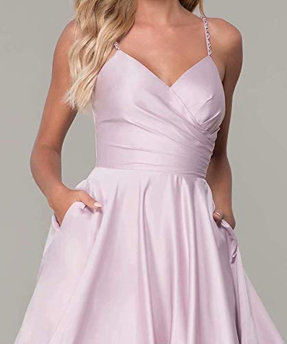 KAOSHAN Long Prom Dress Satin V Neck Straps A-Line Evening Gown with Pockets Burgundy - Thumbnail 4