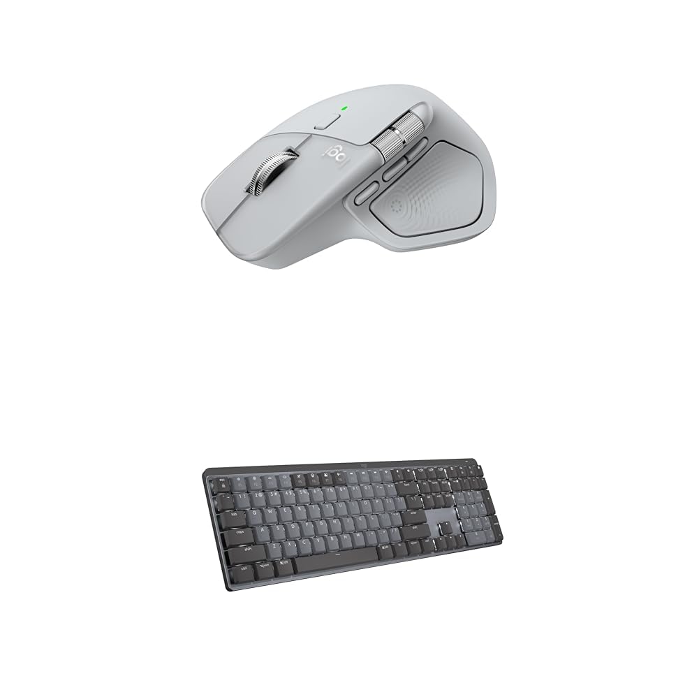 Logitech MX Master 4 Ergonomic Wireless Bluetooth Mouse with Haptic Feedback + MX Mechanical Wireless Illuminated Keyboard with Tactile Quiet Switches - USB-C, Windows, Linux, Chrome, Mac - Pale Gray