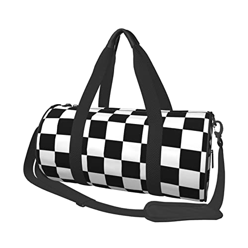 Gbuzozie Race Checkered Sports Gym Bag Racing Checkerboard Travel Duffel Bag Shoes Compartment For Men Women Foldable Lightweight Yoga Gym Sports Bag 17.7 X 9 X 9 Inches