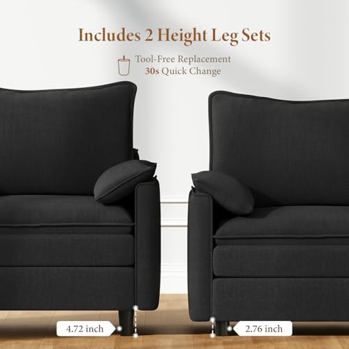 Image of Vesgantti 40 inch Single Seat Sofa, Comfy Cloud Couch Deep Seat Upholstered Couch Chenille Modern Sofa with Armrest Pillows, Easy Assembly for Living Room, Bedroom and Apartment, Black