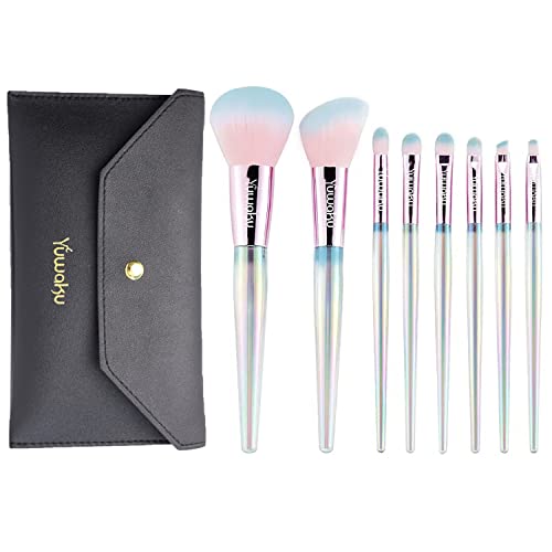 Make-up-Pinsel-Set, 8-teilig, wesentliches Make-up-Pinsel-Set für Puder, Flüssigkeit, Creme, Kosmetik, Mischen, Rouge, Concealer, Pinsel, transparenter Kunststoffgriff mit Tasche Cover