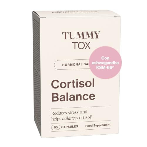 Cortisol Balance - Ashwagandha KSM 66 600 mg, Rhodiola Rosea, Magnesio, Vitamina B6 y Vitamina B5 - Antiestres, Ansiedad - 60 Cápsulas para 30 Días de Tummy Tox