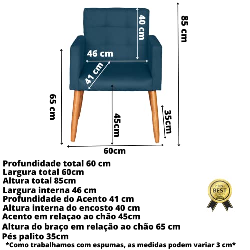 Kit 2 Poltronas Cadeira Decorativa para sala de estar recepção reforçada (Azul-Marinho)