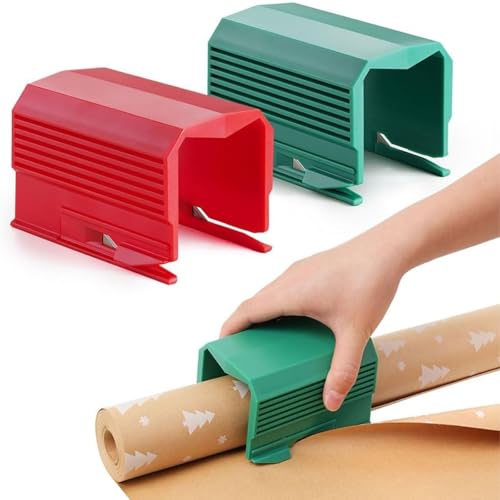 Cortador de Papel de Regalo Deslizante,cortadores de rollo de papel de Navidad,suministros de corte de embalaje de regalo para manualidades, regalos de cumpleaños (Rojo Y Verde)