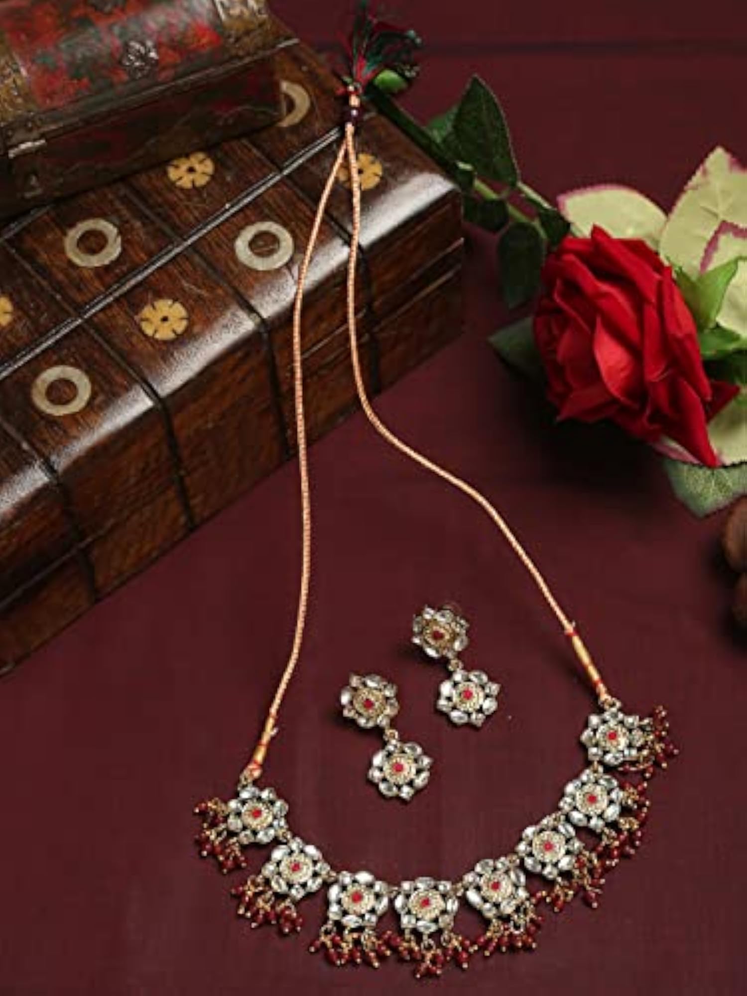 Traditonal Choker Necklace Set with Earrings (White)