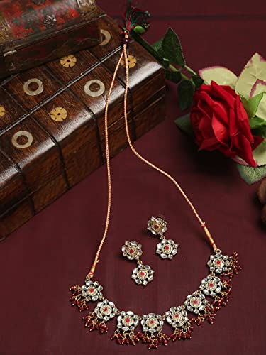 Traditonal Choker Necklace Set with Earrings (White)