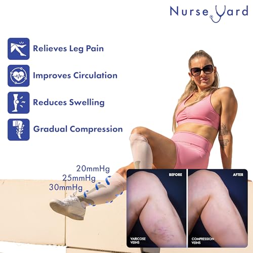Image of Nurse Yard Compression Socks for Nurses - Women & Men - 20-30mmHg Graduated Compression, Zero-Toe Compression, For Medical Staff, Nursing, Athletic Support Such As Running, Cycling, Hiking - 1 Pair