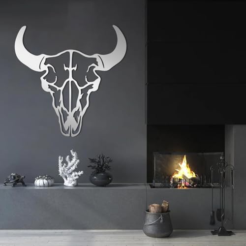Décoration murale en métal crâne de vache noir style amérindien