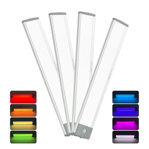 LEPOTEC 4 Set RGB Under Cabinet Lighting,USB Rechargeable Adjust Brightness Color Light, Wireless Magnetic Portable Under Cabinet Linghts,Motion Sensor Color Changing Light for Party, Bar