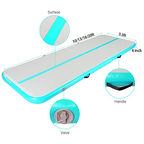 Air Track Gymnastics Mats Tumbling Mat 10ft 13ft 16ft 20ft Air Mat 4/8 Inches Thickness with Electric Air Pump Air Barrel Roller Folding Storage for Home (3m, Light Green)