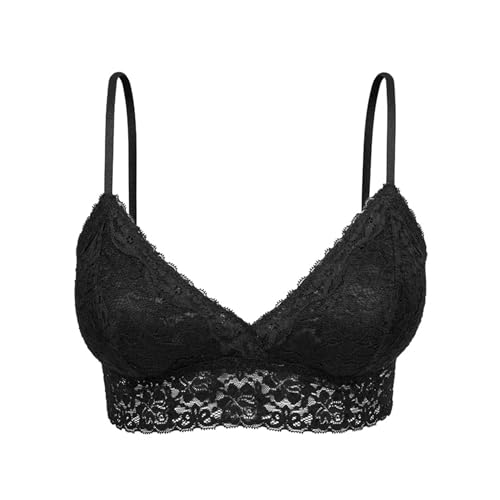HOPE - Sutiã de renda triangular com enchimento removível - Lingerie sexy para mulheres, sutiã sem fio, confortável, Preto, M
