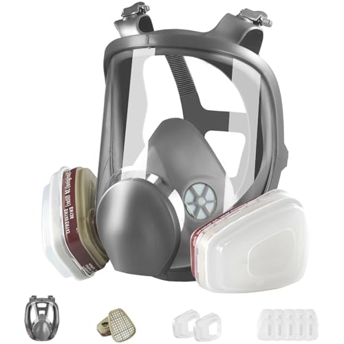 ZXICH Masque Respiratoire Intégral Avec Filtres, Masque Anti-Poussière En Aérosol De Peinture Réutilisable, Masque à gaz complet - 6800,Idéal Pour...
