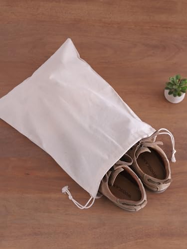 Image of Popular Handicrafts Organic Cotton Dust Proof Storage Bags with Drawstring - Toy - Shoe - Travel - Cloth Bag for Handbags, Purses, & Sneakers - Lint - free Beige (3 Bags - 19 inchx15 inch)