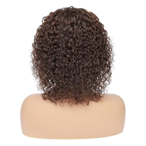 Image of XSY Chocolate Brown 4# Headband Wig Human Hair for Black Women Kinky Curly Glueless Brazilian Hair Machine Made None Lace Front Wigs 150% Density Headband Wig Half Wigs 150% Density (24inch)
