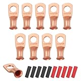 QUARKZMAN 10Pcs 6 AWG Bornes M8 Pour Batterie, Cosses À Oeil 5/16' 8mm À Serrer Pour Câble En Cuivre, Gainage Thermorétractable 3:1, Doré