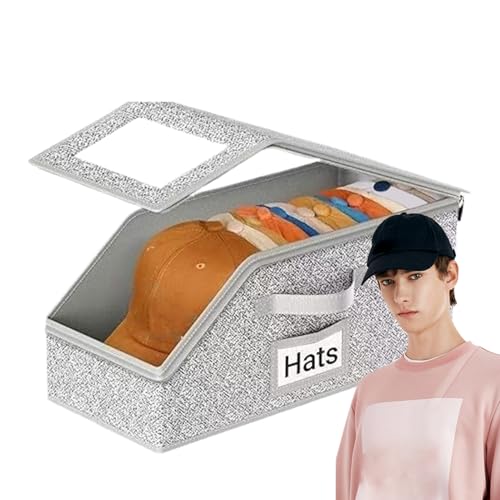 Zuasdvnk Organizador de almacenamiento para gorras, cajas de almacenamiento apilables para 24 gorras, contenedores de almacenamiento, cajas de almacenamiento transparentes con tapa