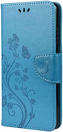 MOTO E40 Case MOTO E30 Case E20 Case, Protective Flip Folio Wallet PU Leather Embossed Butterfly Phone Cover with Folding Kickstand Card Holder Silicone Bumper for Motorola E40/E30/E20, Blue
