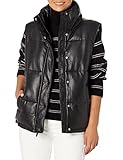 Andrew Marc Women's Straight-Zip Vest, Black (Faux Leather), Small