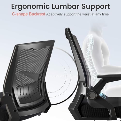 COMHOMA Office Chair with Flip-up Armrests Ergonomic Computer Desk Chair with Adaptive Lumbar Support & Breathable Mesh, Black, Pack of 2 by COMHOMA - Used condition - Image 3