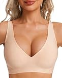 HOWIN Jelly Bras for Women Deep V Wireless Push Up Bra Full Coverage No Underwire Seamless Bras Plunge Comfort Everyday Tshirt Bra, Nude