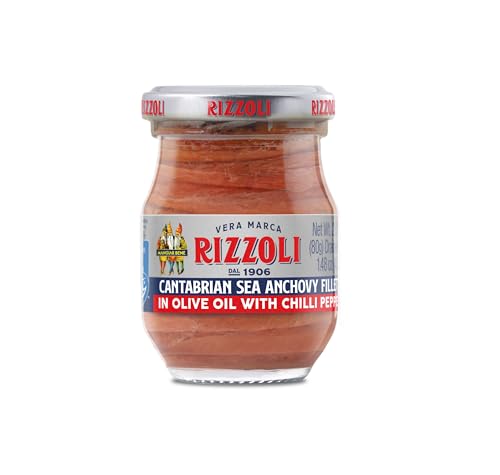 MANGIAR BENE RIZZOLI – Anchovies Fillets in Olive Oil & Chilli Pepper – 2.82oz Jar....