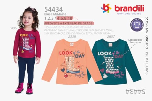 Blusa de manga longa estampada com apliques de bolinhas para bebê, cor laranja, Brandili