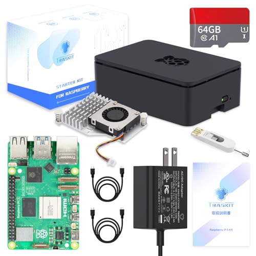 TRASKIT Kit For Raspberry Pi 5/���Y�x���[�p�C5 8GB �Z�K�}�[�N�t/64GB ���Y�x���[�p�COS���v���C���X�g�[���i�A�N�e�B�u�N�[���[�j