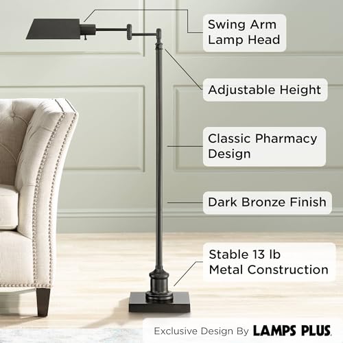 Regency Hill Jenson Traditional Farmhouse Adjustable Pharmacy Floor Lamp Standing Base Swing Arm 54" Tall Dark Bronze Metal Bright Downward Light for Living Room Reading House Bedroom