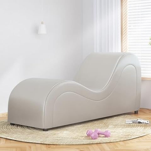 ijuicy PU Leather Yoga Chair for Adults Couples, Ergonomic S Curved Yoga Chaise for Stretching Relaxation, Exercise, Modern Yoga Chaise Lounge Chair for Living Room(Beige) Cover