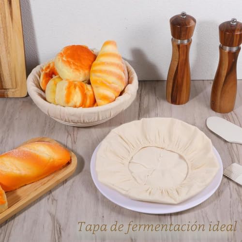 Miniatura 7 de Noaxylic 6 Piezas Leineneinsatz, Cubierta De Cesta De Masa Para Hornear, Fundas Premium Para Banetones Para Pan, Algodón Lino Prueba Pan Cesta, Funda Banneton, Para Canasta Ovalos Y Círculos 25cm