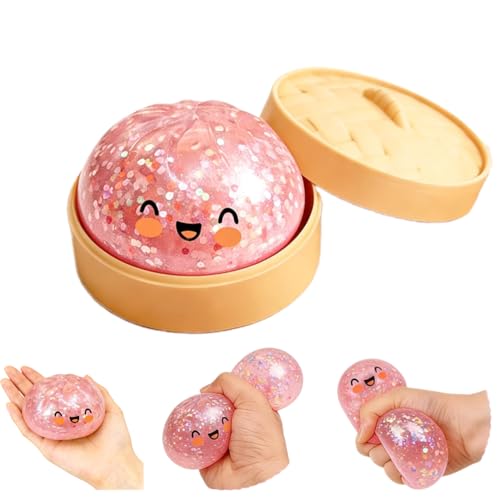 Glitter Dumplings Squishies Toys, Glitter Dumplings Box,Colorful Sensory Toys Stress Relief Ball,Soft Squeeze Decompression Dough Gift for Adults,Easter Basket Stuffers, Pink, 1PCS