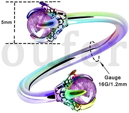 OUFER Twist Helix Earring 316L Stainless Steel Dragon Claw with Opalite Center 16G Twist Lip Labret Belly Bars Cartilage Earring Piercing Jewellery