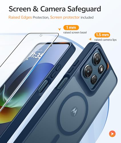 Image of FNTCASE for Moto G 2026 /2025 Case: Motorola Moto G Play 5G 2026 Case [Compatible with Magsafe] Translucent Matte Cases with [Screen Protector] Military Grade Shockproof Protective Phone Cover -Blue
