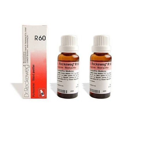 2 LOT X Dr. Reckeweg - Homeopathic Medicine - R60 Blood Purifier Drops by Dr. Reckeweg Germany