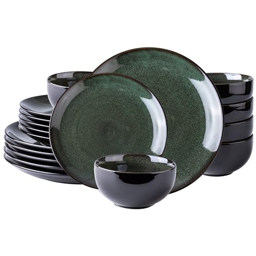 Image of LeRatio Ceramic Dinnerware Sets for 6,Plates and Bowls Sets,Handmade Reactive Glaze Dishes Set,Chip Resistant and Scratch Resistant | Oven&Dishwasher & Microwave Safe,Service for 6-Green (18PCS)