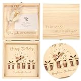 MINISONA Kreatives Geldgeschenk Geburtstag Holzbox- Geschenkbox mit Überraschungsmoment & Gedichtkarte - Geld präsentieren als einzigartiges Geschenk für Sie & Ihn, Freunde, Kollegen(Geburtstag)