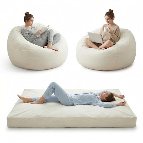 Pouf Lit Convertible En Velours Côtelé, Transformable En Matelas d’Appoint Ultra Confortable, Salon Utilisable, Canapé Rempli De Mousse, Fauteuil Lounge, Chauffeuse Gaming En Futon Matelas De Sol