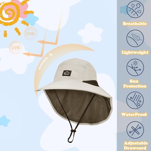 Kids Sun Hat with Neck Flap Breathable Safari Boys Bucket Hats Girls Outdoor Fishing Beach Hat Summer Adventure UPF 50+2