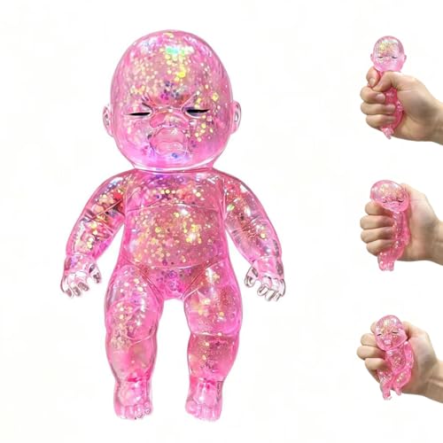 Baby Squishy Oversized Glossy Doll Toy Sparkling Soft Rubber Stress Relief Toy Stress Relief Cute Maltose Doll for Teens and Adults Anxiety Relief Party Gift (Pink)