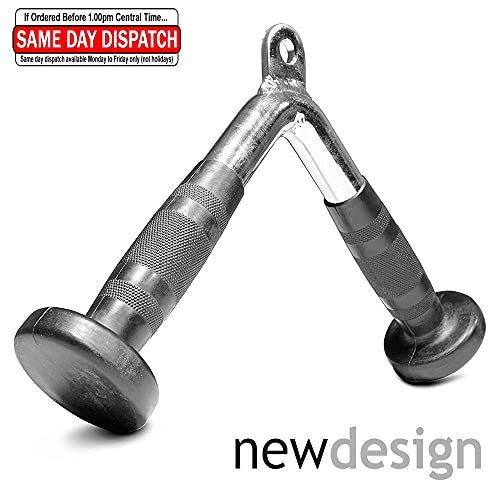 FITNESS MANIAC Home Gym Weightlifting Machine Attachments Tricep Press Push Down Bar V Handle Close Grip Cable V bar Rubber Handgrips - Thumbnail 3