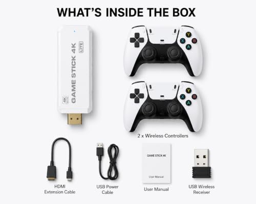Image of HD Retro Game Stick for TV with 30,000+ Built-in Games, Wireless Dual Controllers, HDMI Plug & Play Video Game Console, 64GB TF Card Expandable to 128GB, 2 Player Gaming System for Kids & Adults